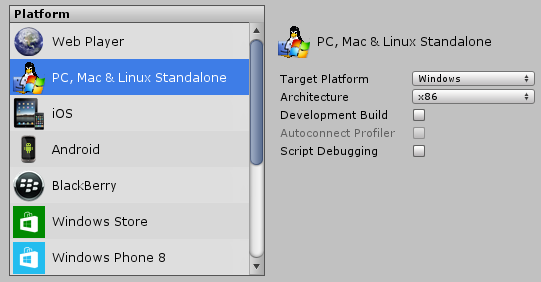 change the target platform for build settings in unity to mac os x standalone
